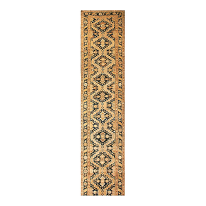 Charming Tan-Camel Background Color and Black Border With Rhombus Pattern Antique Caucasian Karabagh Rug