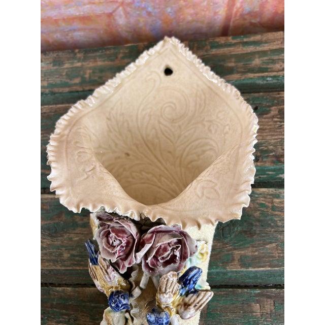 Beige Flower and Bird Slip Wall Vase, 1890s For Sale - Image 8 of 12