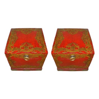 Asian Trunks Lined With Fabric (Pair) For Sale