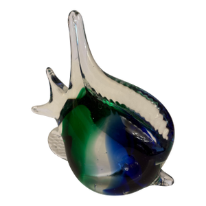 1960s Murano Style Striped Blue/Green and Transparent Hand Bown Glass Fish Sculpture