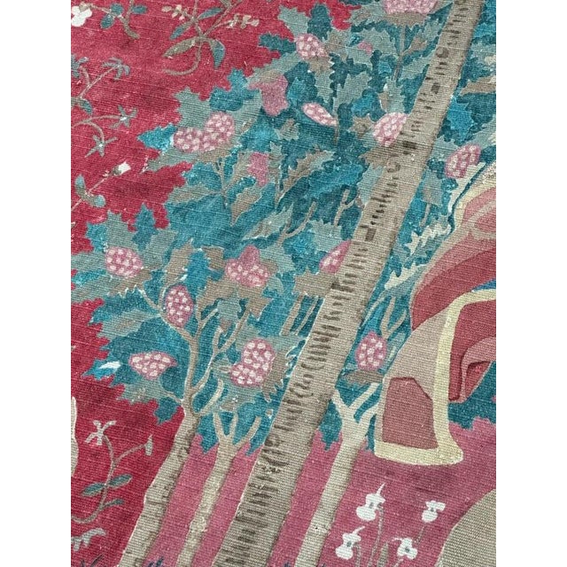 Antique French Screen Printed Tapestry Lady and Licorn, 1950s For Sale - Image 18 of 18