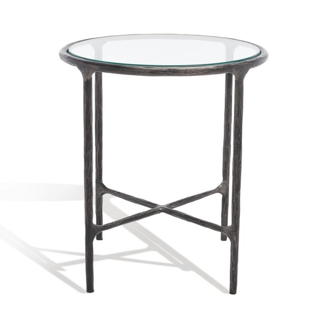 Black Jessa Metal Round End Table in Black with Glass Top For Sale - Image 8 of 8