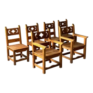 Spanish Carved Dining Chairs, Set of 6