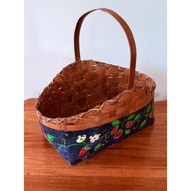 French Country Vintage Hand-Painted Strawberry Gathering Basket For Sale - Image 3 of 9