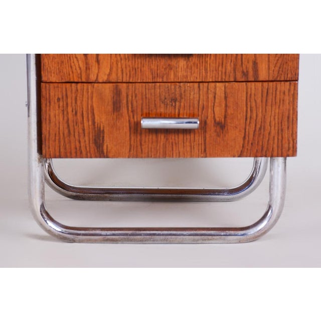 Bauhaus Writing Desk in Oak and Chrome by R. Slezák, Czech, 1930s For Sale - Image 4 of 14