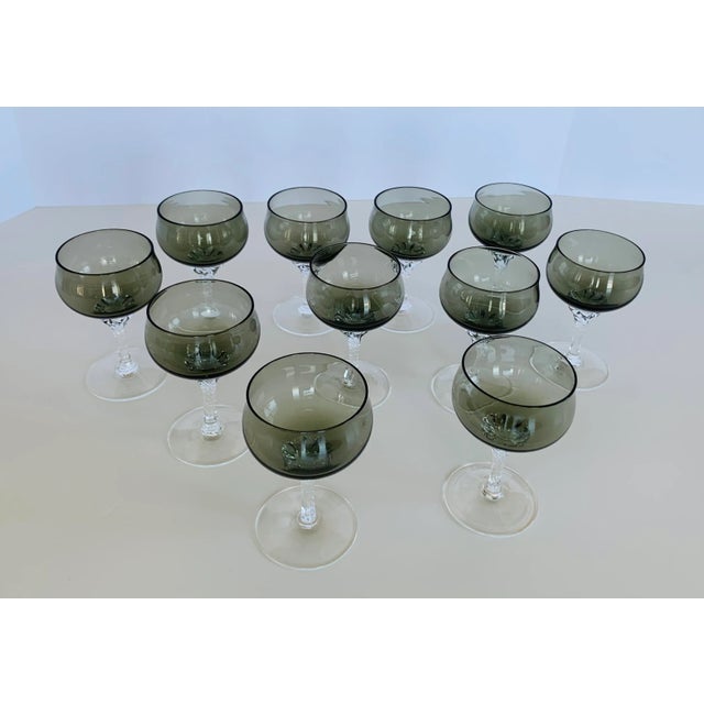 1970s Glassware/ StemwareSmoke Color Glass Stemmed Goblets Set of 11