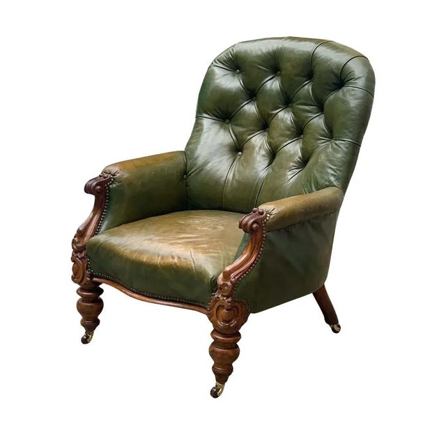 Victorian Chesterfield Chair in Green Leather For Sale - Image 9 of 9