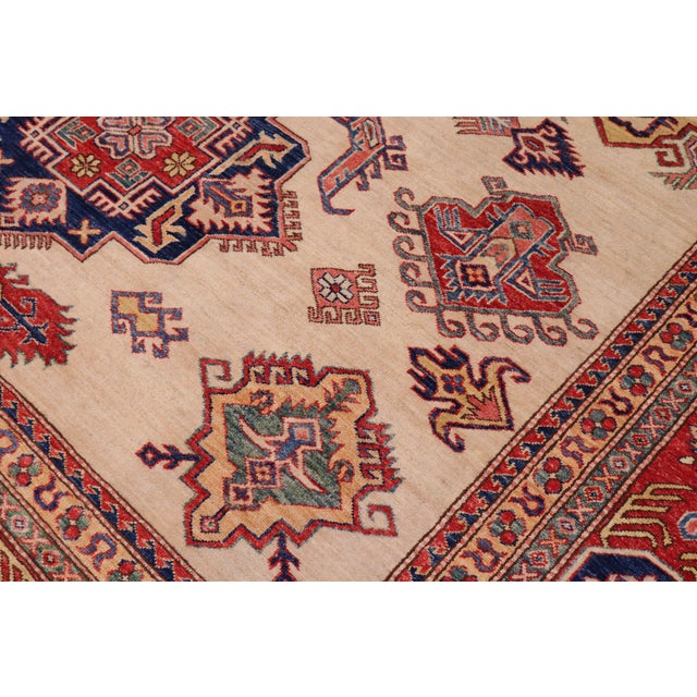 Shabby Chic Tribal Super Kazak Ivory/Red Wool Rug - 8'9'' X 11'8'' For Sale - Image 4 of 10