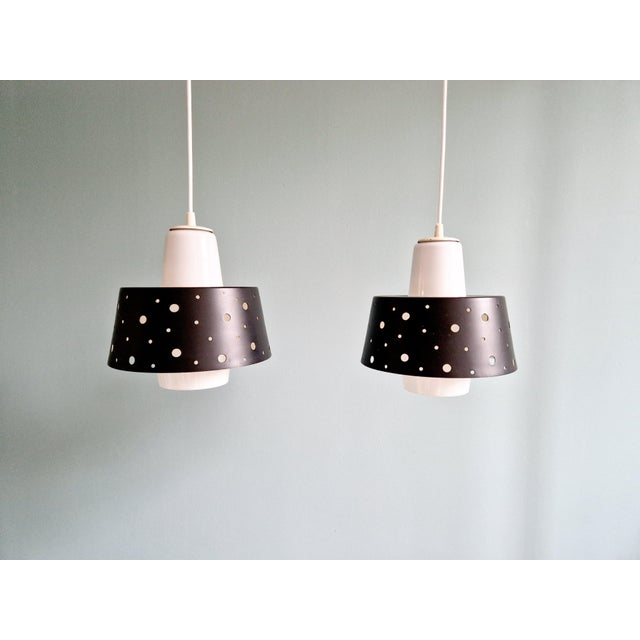 Vintage Scandinavian Pendant Lights in White Opaline and Black Lacquered Metal, 1960, Set of 2 For Sale - Image 17 of 17