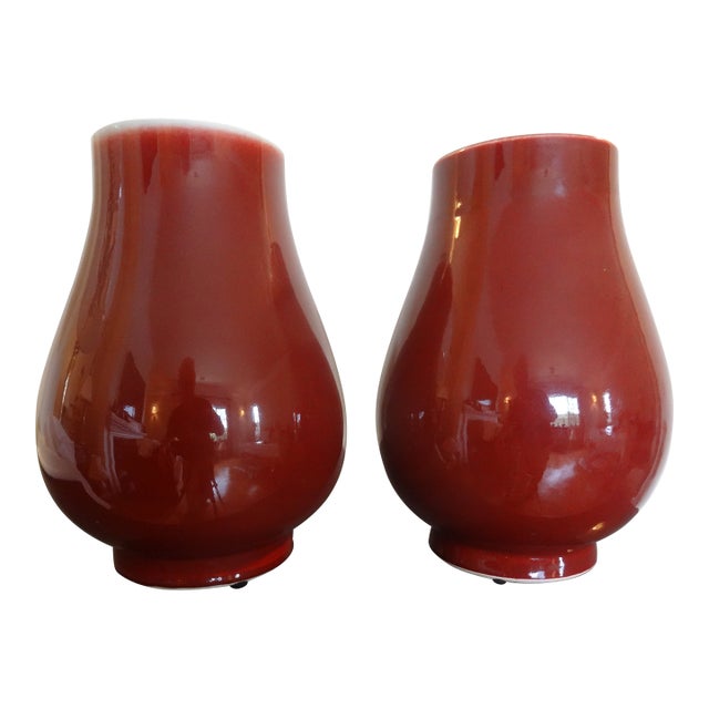 Vintage Oxblood Vases a Pair For Sale