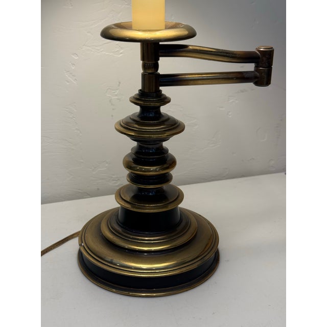 Vintage Solid Brass Metal Hollywood Regency Style Table Lamp by Leviton Heavy accent lamp with extended arm that have...