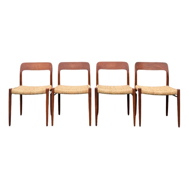 Vintage Model 75 Teak Dining Chairs by Niels Otto Møller, 1960s, Set of 4 For Sale