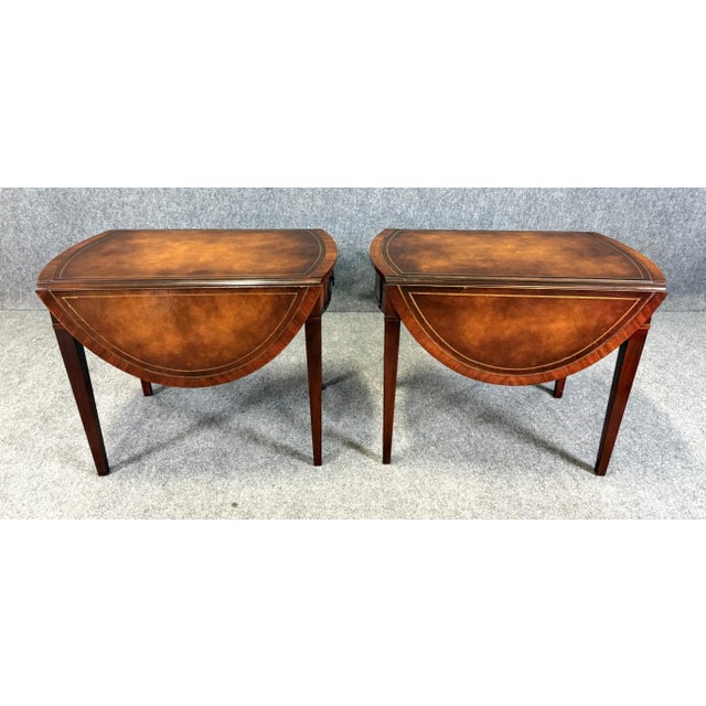 Pair of Vintage Leather Top Pembroke Side Tables For Sale - Image 11 of 17