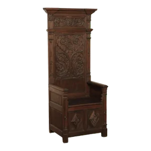 Antique French Renaissance Revival Oak Throne Chair Hall Seat