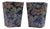 Vintage Navy Blue Chinoiserie Brocade Square Cachepot Planter – Set of 2 Oriental Silk Waste Bins For Sale