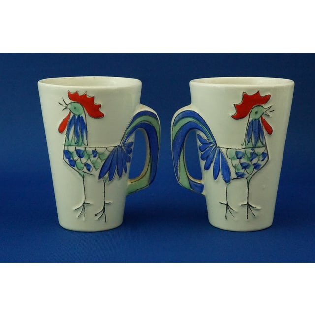 Ceramic Cups with Bas-Relief Roosters from Sicas, Sesto Fiorentino, Italy, 1940s, Set of 2 For Sale - Image 3 of 17