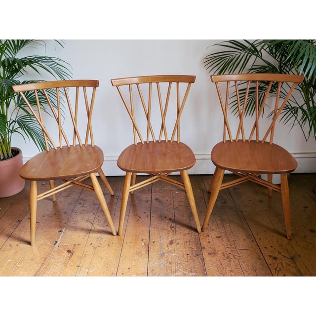 Wood Vintage Candlestick Chairs by Lucian Ercolani for Ercol, 1960s, Set of 3 For Sale - Image 7 of 18