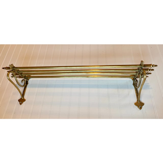 Antique Pullman Railroad Brass Hat and Coat Shelf With Retaining Scrolls, C. 1905-1925 For Sale - Image 6 of 12