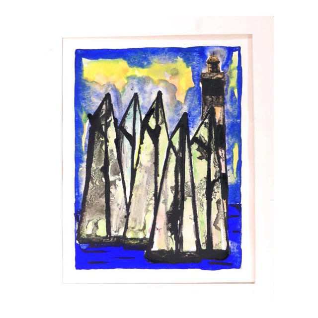 André Valezy - Lighthouse - Gouache - 1955 For Sale