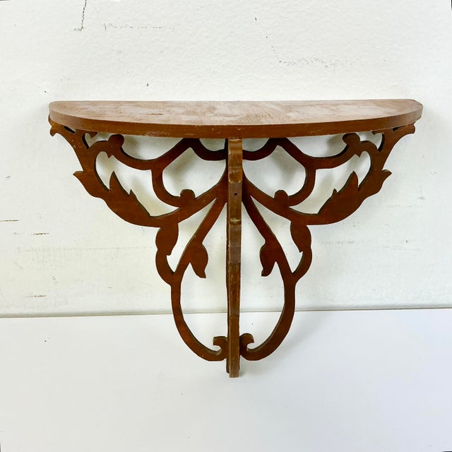 American 1960s Vintage Americana Boho Chic Folk Art Fret Work Pine Wall Bracket Shelf For Sale - Image 3 of 15