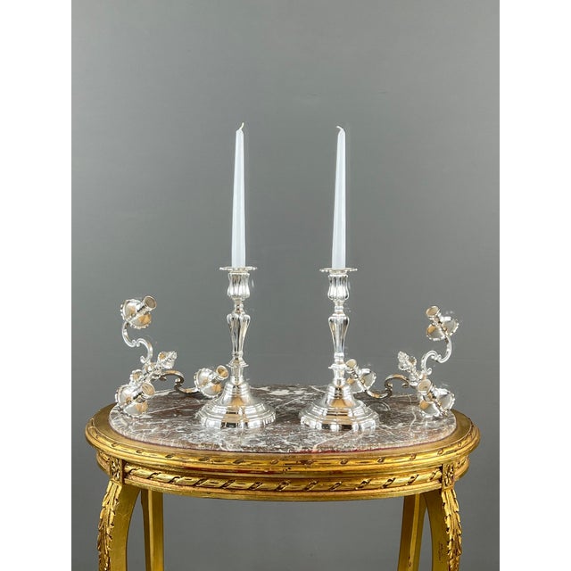 20th Century Louis XV Silver-Plated Metal Candelabra, Set of 2 For Sale - Image 11 of 12