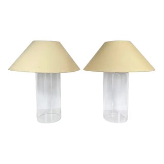 1970s Original John Saladino Modern Blown Glass Cylindrical Table Lamps, Pair For Sale