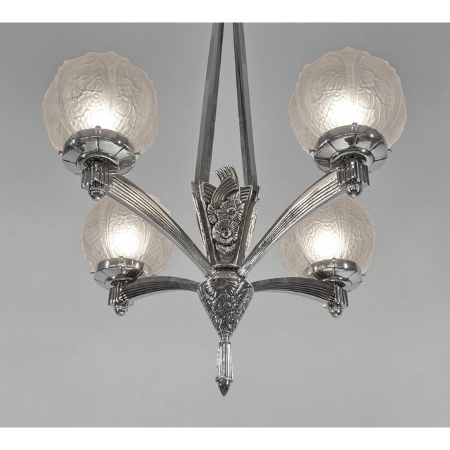 Metal French Art Deco Chandelier by Louis Vandamme - 1930s France For Sale - Image 7 of 13