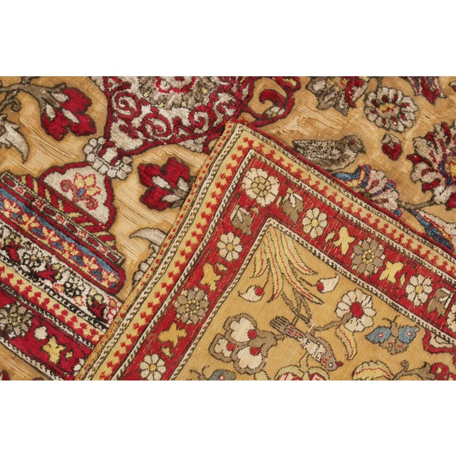 Textile Antique Kashan Burgundy and Golden-Beige Silk Persian Rug For Sale - Image 7 of 7