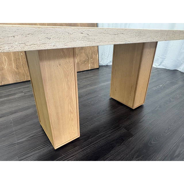Restoration Hardware Rh Lumi Rectangular Dining Table 72" | Light Oak | Turkish Travertine For Sale - Image 4 of 18