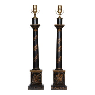 Neoclassical Hand-Painted Tole Table Lamps, a Pair For Sale