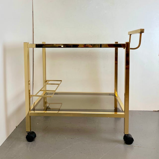 Hollywood Regency Hollywood Regency Gold Bar Cart, 1980s For Sale - Image 3 of 15