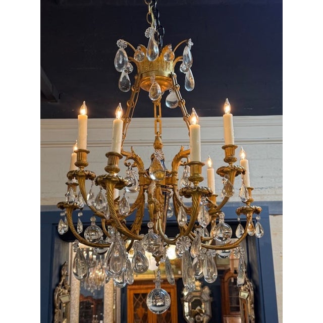 Gold 19th Century French Louis XVI Gilt Bronze and Blue Enamel Chandelier For Sale - Image 8 of 9