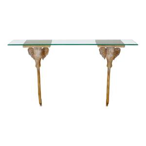 Late 20th Century Hollywood Regency Animalia Elephant Head Sconce Console Table W/Glass Top