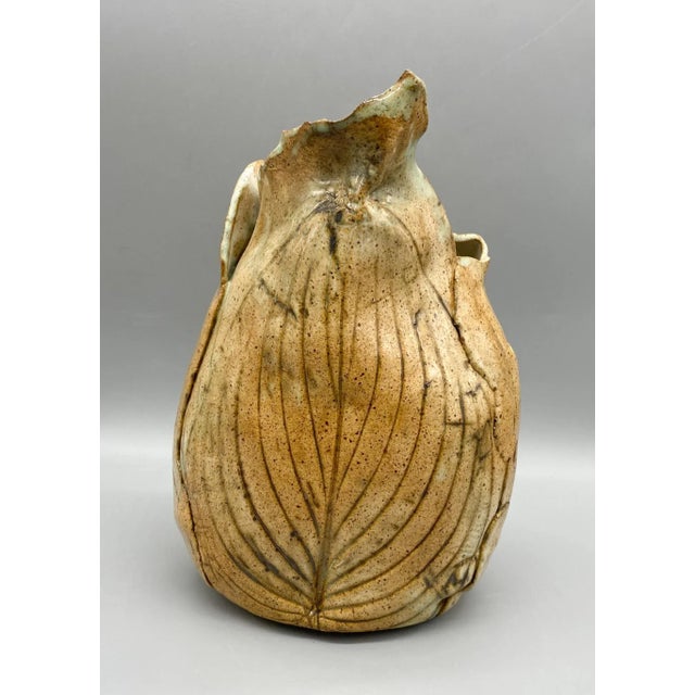 Vintage Signed Studio Pottery Leaf Vase by Linnea – Rustic Modern / Handcrafted For Sale - Image 4 of 13