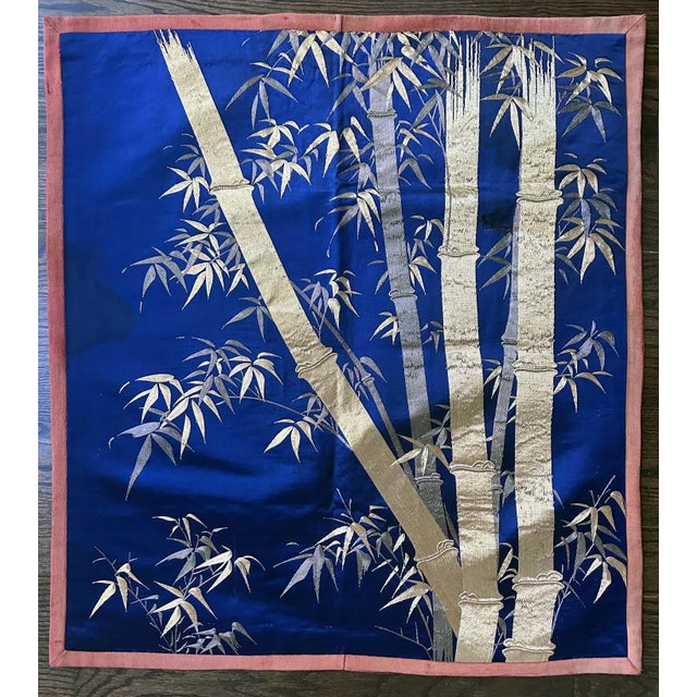 Early 20th Century Japanese Embroidery Silk Bamboo Fukusa Meiji Period For Sale - Image 5 of 12