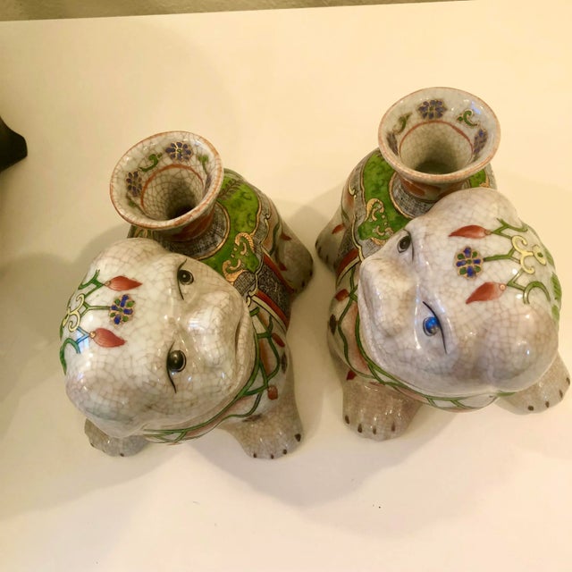 1980s 1980s Foo Dog Candle Holders - a Pair For Sale - Image 5 of 8