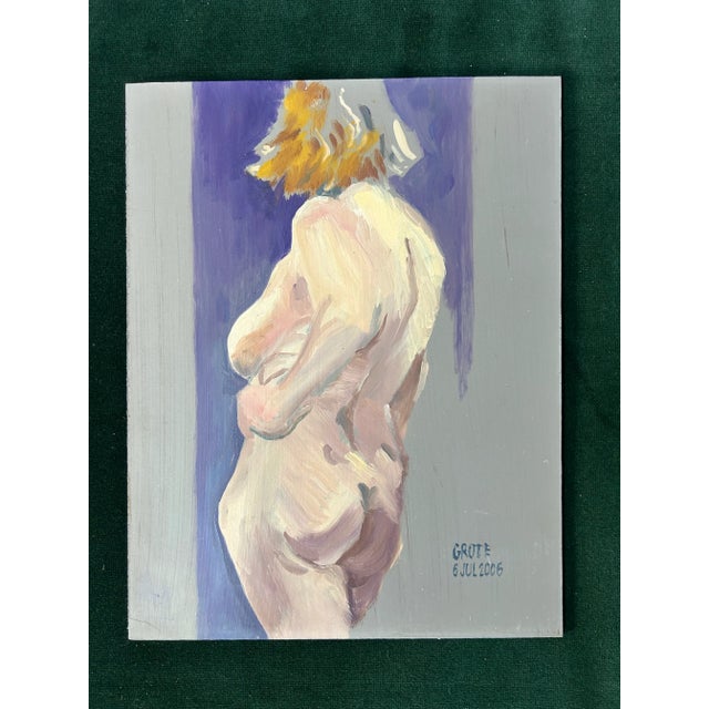 Contemporary impressionist oil painting on panel of a nude woman by listed Philadelphia artist Harold Grote. Painting is...