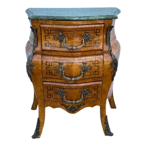 Early 20th Century Vintage French Louis XV Style Bombe Marble Top Commode