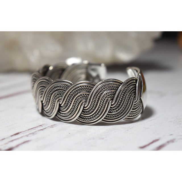 Late 20th Century Wide Woven Flexible Sterling Silver Cuff Bracelet For Sale - Image 4 of 17