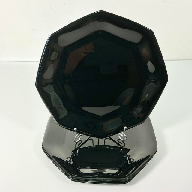1980s Postmodern Contemporary French Black Glass Dinner Plates - Set of 4 For Sale - Image 11 of 11