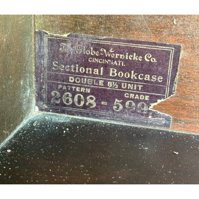 Early 20th Century Antique Globe Wernicke Arts & Crafts Mahogany Three Stack Double Barrister Bookcase For Sale - Image 5 of 12