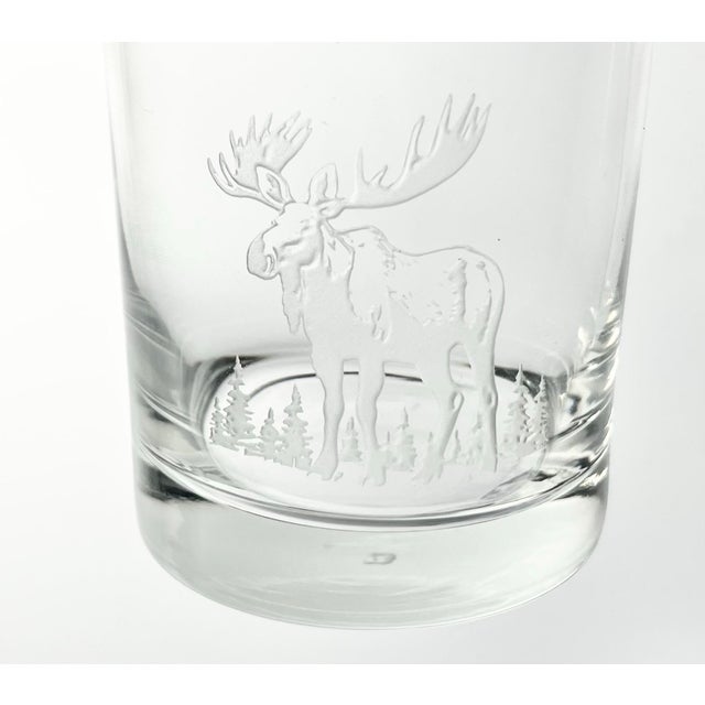 Moose Elk Antlers Etched Decanter & Old Fashion Tumbler Set, Barware - 5-Piece For Sale - Image 12 of 12