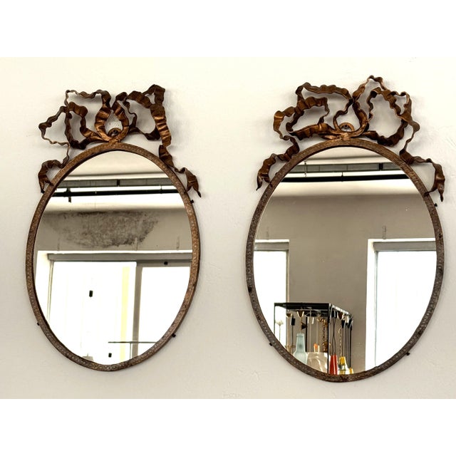 Mid-Century Modern Mid-Century Modern Italian Wrought Iron Wall Mirrors, 1950s, Set of 2 For Sale - Image 3 of 18