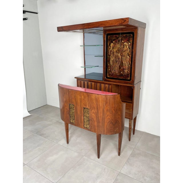 Mid-Century Modern Wood, Mirror & Glass Bar Cabinet, Italy, 1960s For Sale - Image 10 of 17