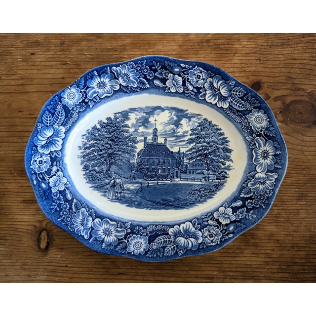 This is a Staffordshire, Liberty Blue ironstone transferware serving dish and bowl, made in England. All plates are blue...