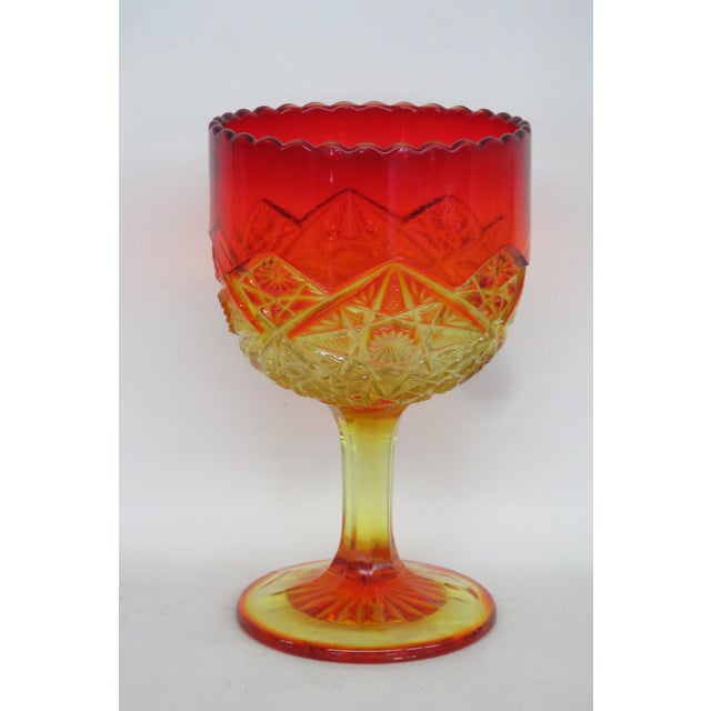 Viking Glass Company Viking Glass Amberina Yesteryear Star Footed Compote Goblet Cadmium Glow 5877b For Sale - Image 4 of 14