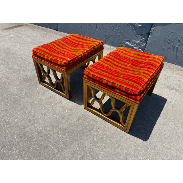 Orange Fabulous Pair of Drexel Ottomans, Stools, Hollywood Regency, Mid Century Modern For Sale - Image 8 of 18