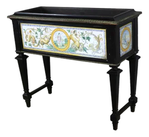 Antique Wooden and Ceramic Planter