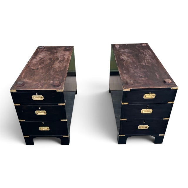 Antique British Campaign Style Executive Desk With Green Leather Writing Top For Sale - Image 14 of 15