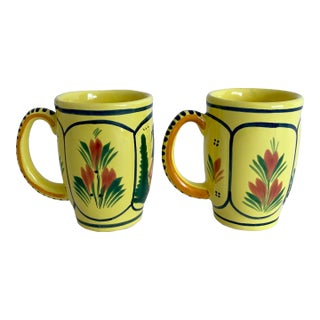 Hb Quimper French Soleil Yellow Mugs - A Pair For Sale